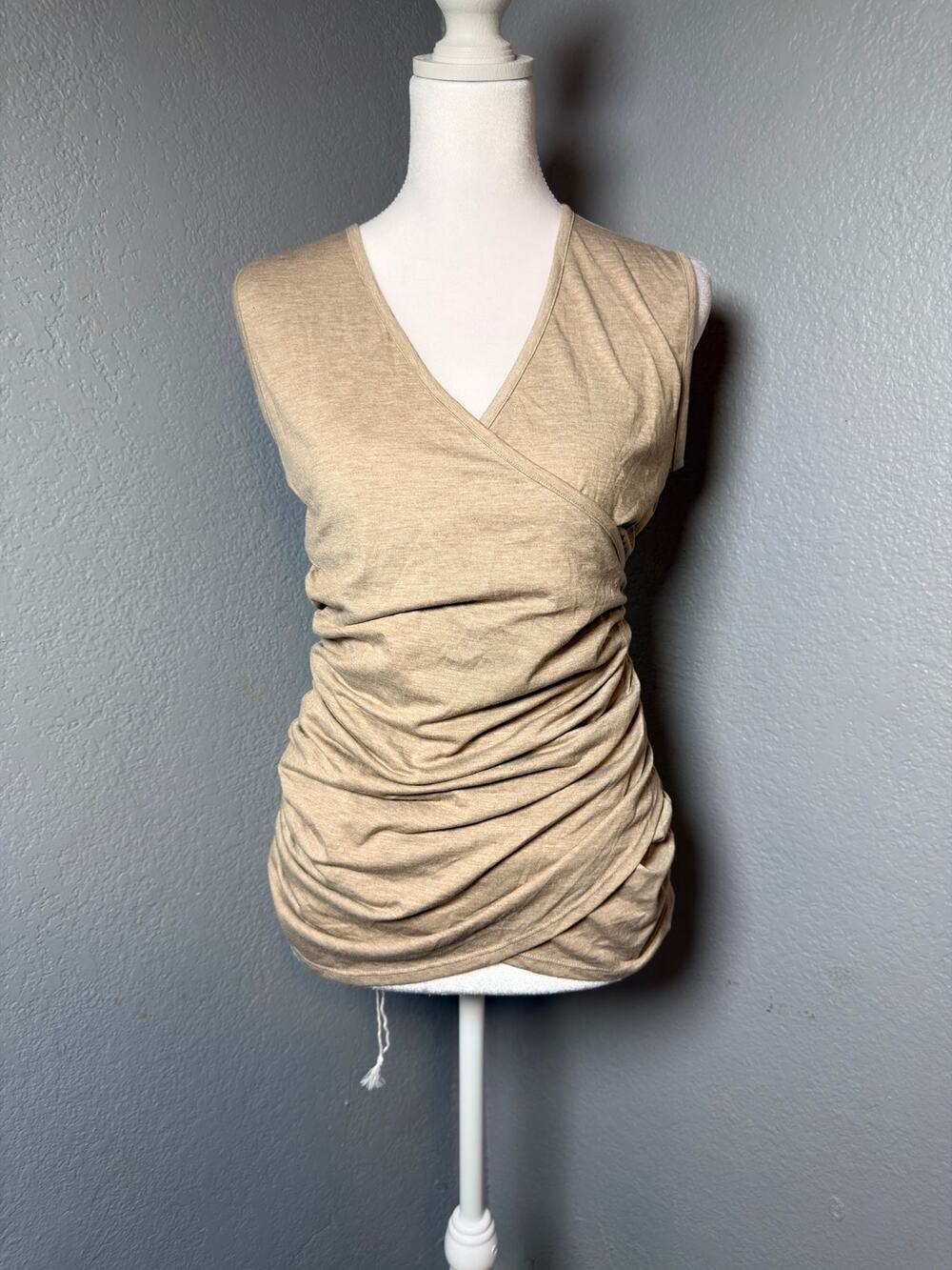 Halara Sleeveless Ruched Wrap Top Beige Tan Size Medium